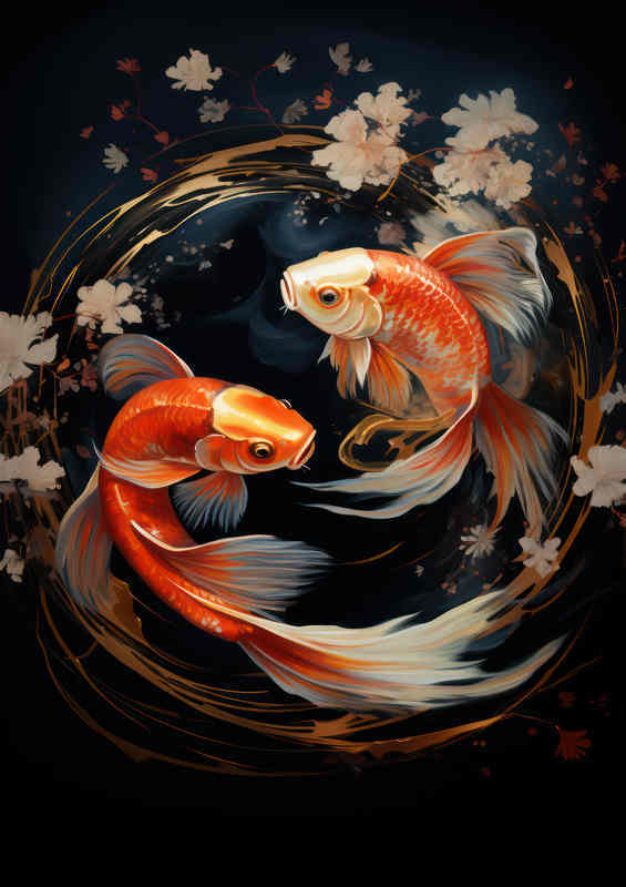 Painted style Koi fish In a circle