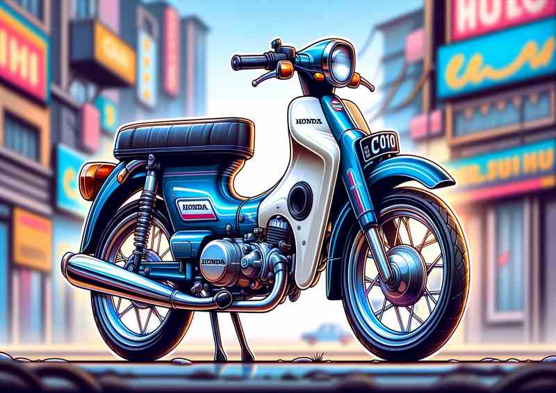 Cool Cartoon Honda C100 Super Cub Motorcycle Art