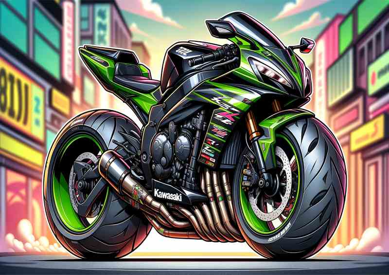 Cool Cartoon Kawasaki ZZR600 Motorcycle Art