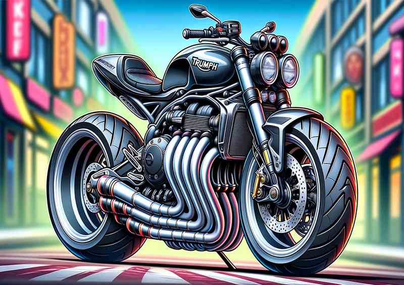 Cool Cartoon Triumph Triple Speed Motorcycle Art