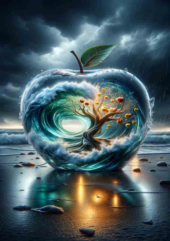 Surreal Aquatic Apple Artistic Concept Creation