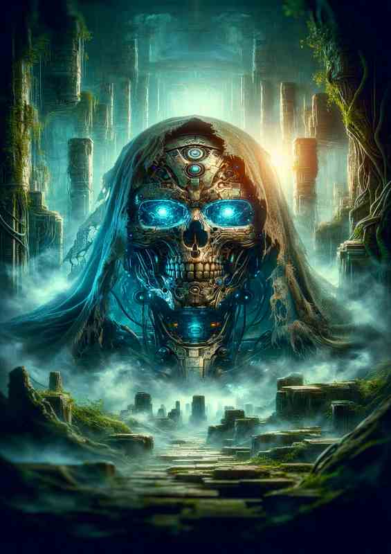 Cybernetic Skull Entity in Misty Ruins