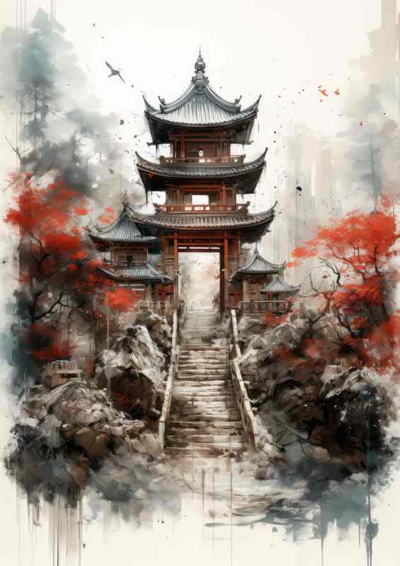 Graceful Gateways Torii Watercolor Whisper