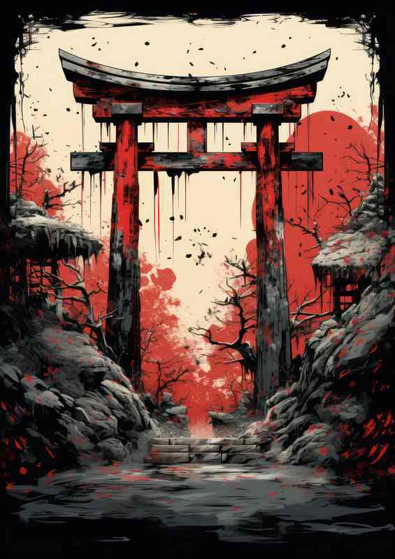 Inked Entrance Watercolor Whispers of Torii Gates