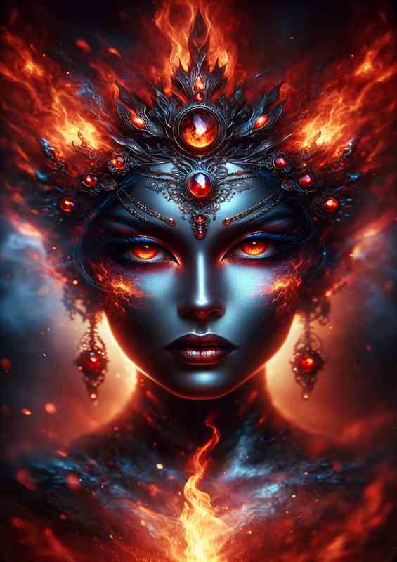 Mystical Fire Goddess with Intense Gaze