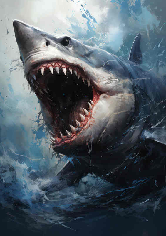 Shark painted with mouth open on the attack