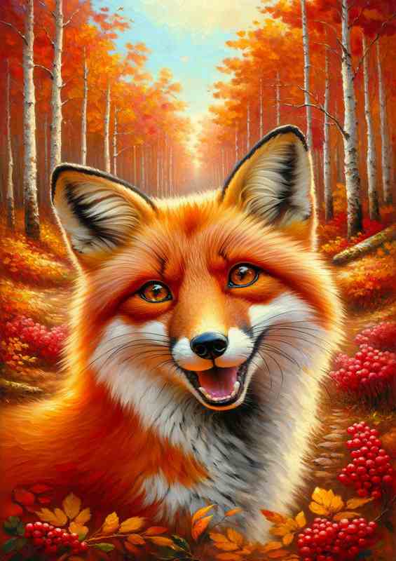 Autumn Woods the head of a spirited fox