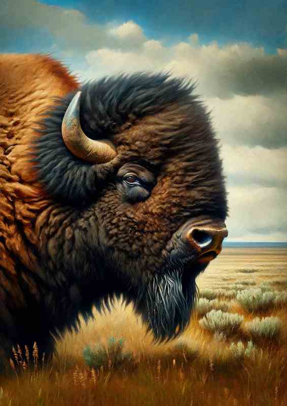 Bison in Natural Habitat head of a powerful bison