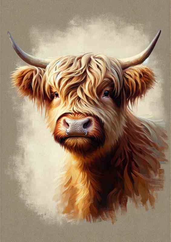 Charming Highland Cow Head - Oil Painting style