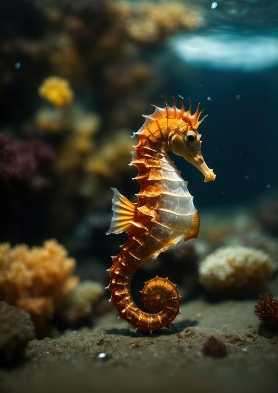 Single Seahorse on the ocean floor in the sea