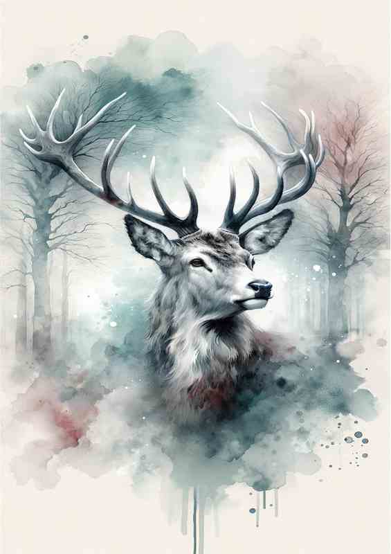 Deer Stag Ethereal Forest Art