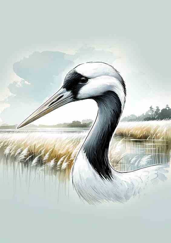 Elegant Crane in Tranquil Marsh