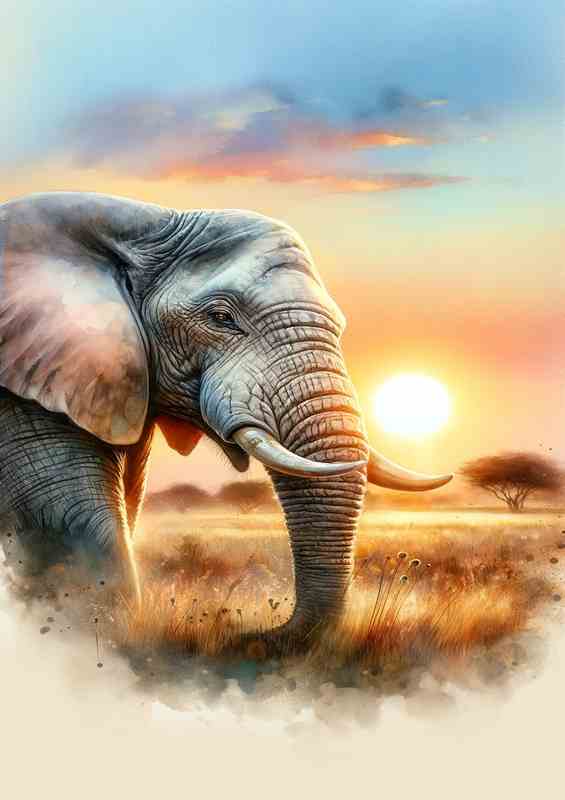 Elephant Serene Savannah Sunrise