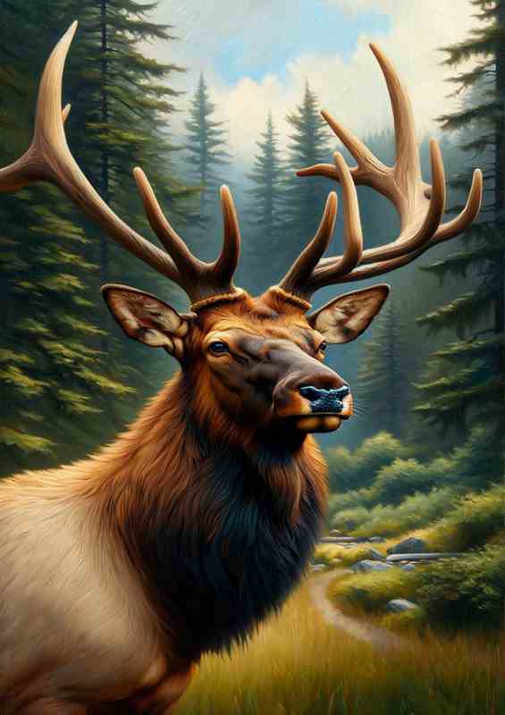 Elk in Forest Setting head of a majestic elk