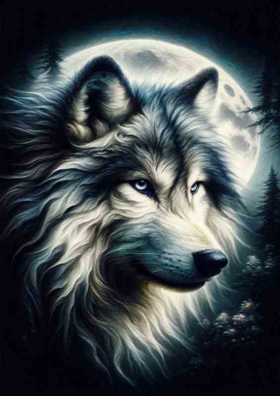 Ethereal Wolf in Moonlit Forest with its enriched head