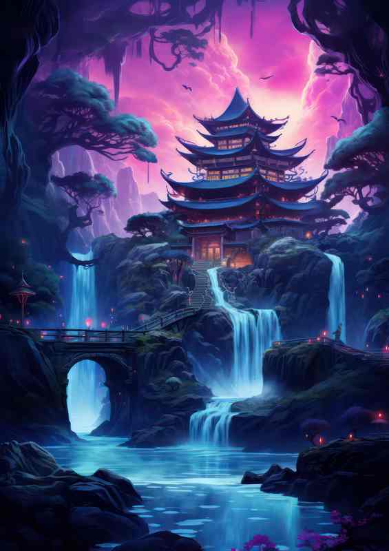 Japanese Waterfall Metal Poster
