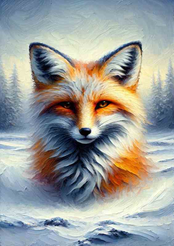 Fox in Snowy Terrain in the winter time