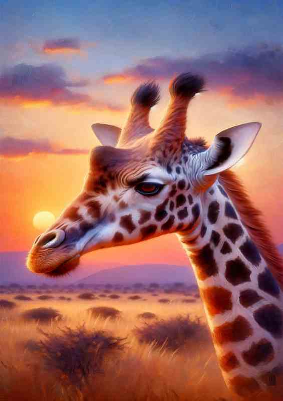 Giraffe in Savannah Sunset Oil Painting style