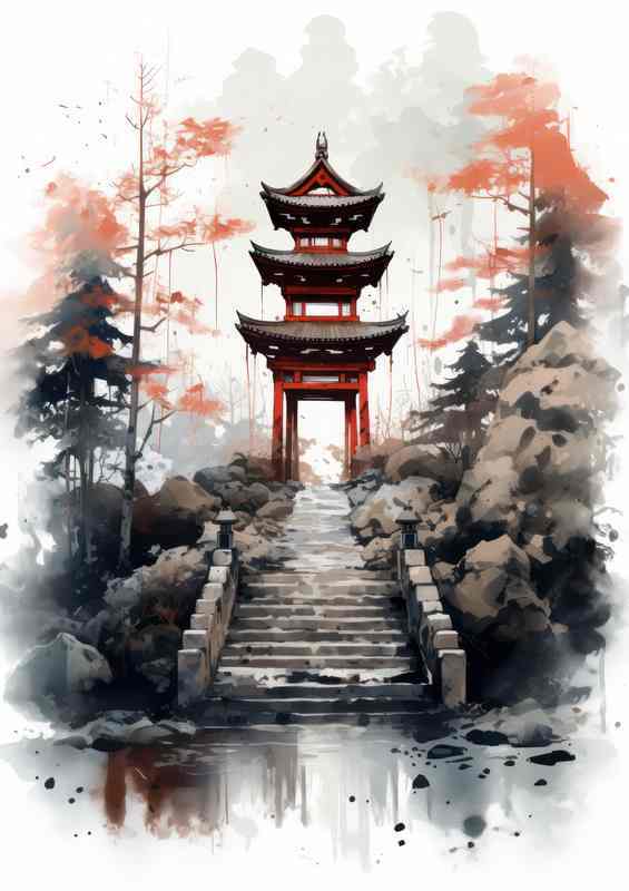 Watercolor Waves Torii Tales Metal Poster | Japan's Journey