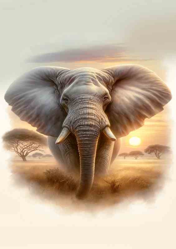 Graceful Elephant Serene Savannah Sunrise