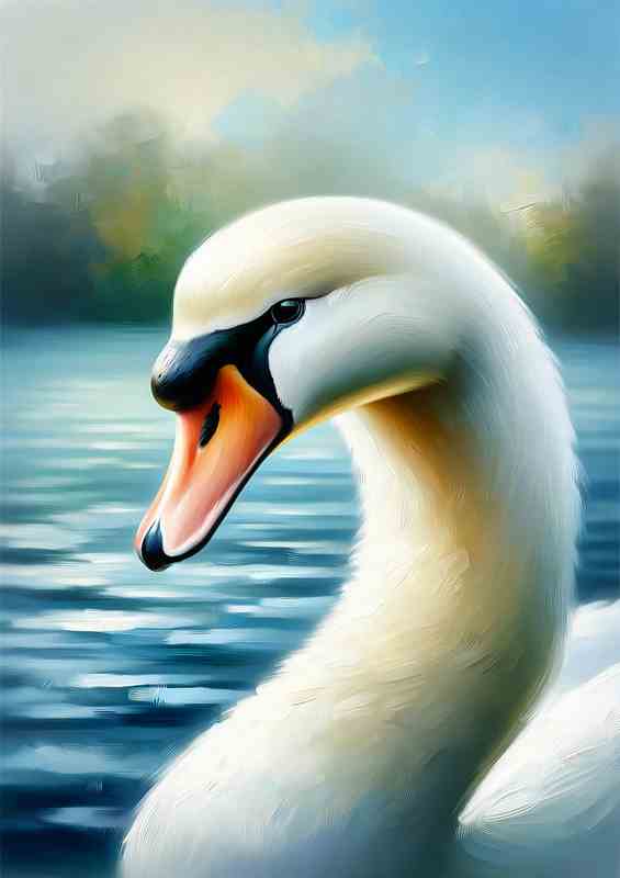 Graceful Swan in Serene Lake Oil Painting look