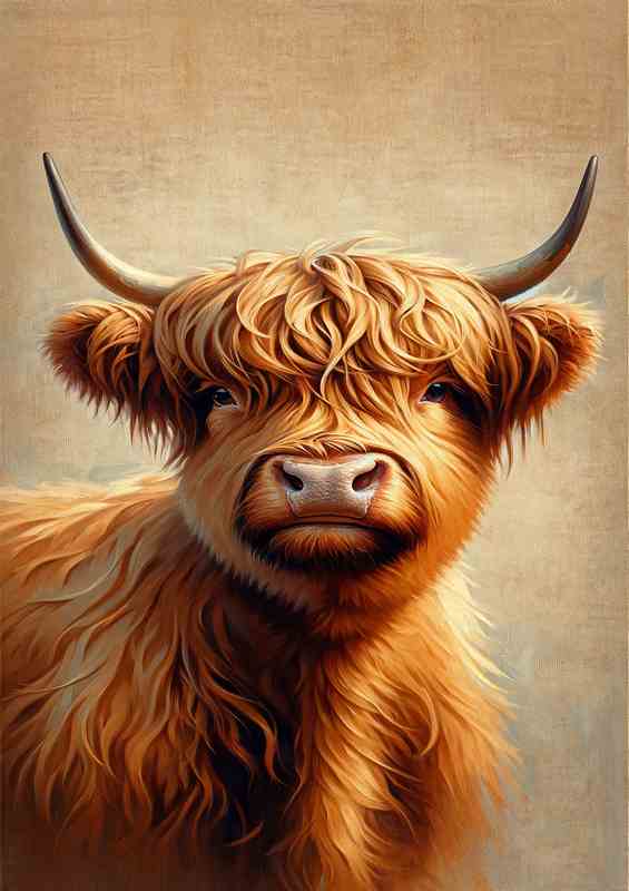 Highland Cow Head Oil Painting Charm look