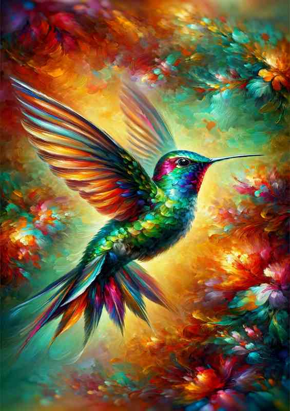 Hummingbird Magic in a Oil painted look