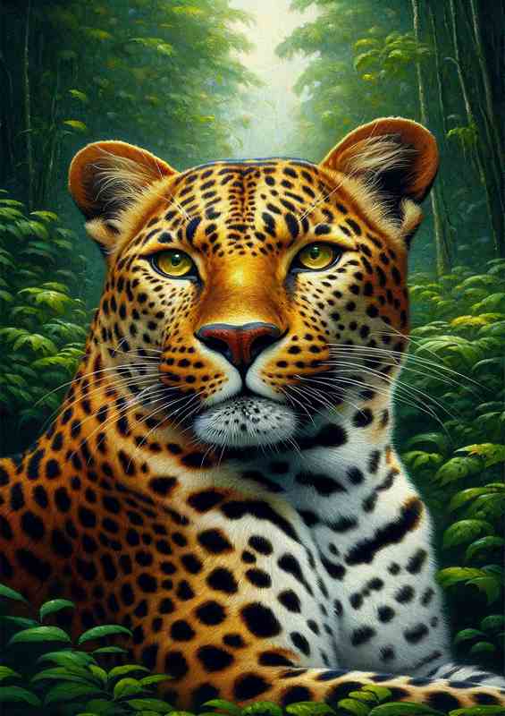 Leopard in Lush Greenery Oil Painting look