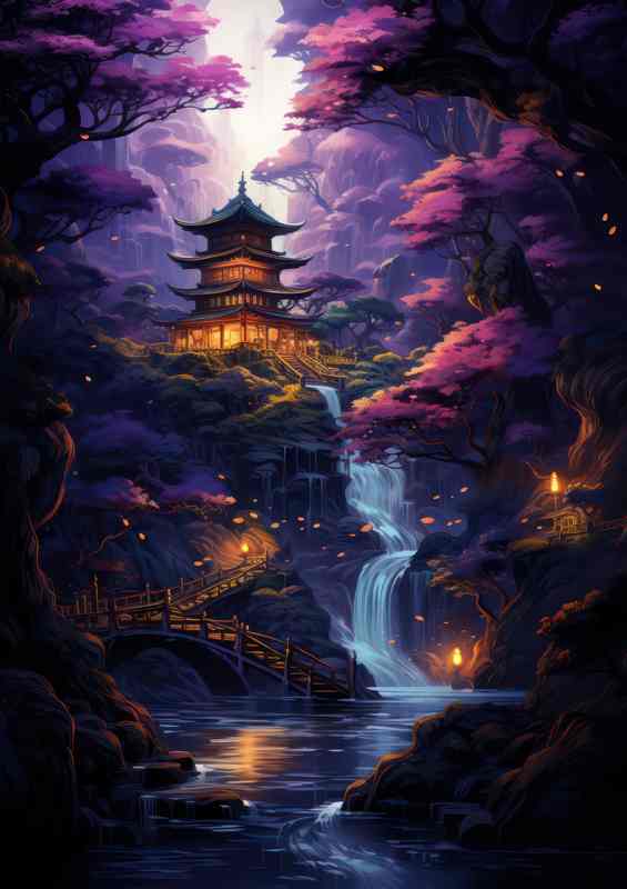 Orange lights glowing on the Japanese style house