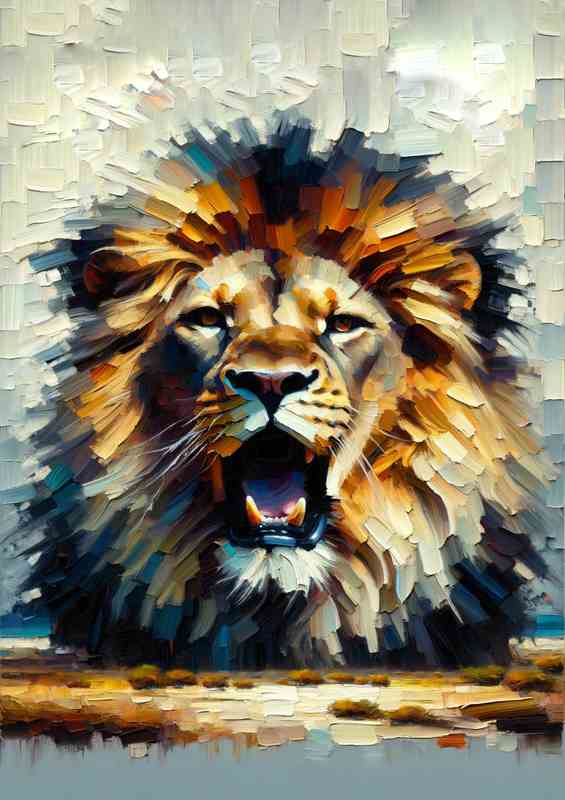 Lion Roar head in the style Palette Knife Oil Artwork