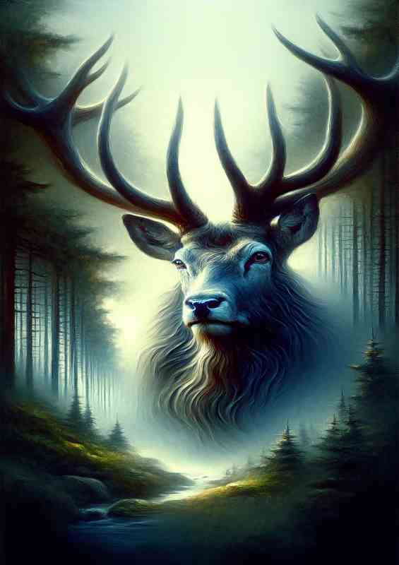 Magnetic Stag in Misty Forest mystical and magical