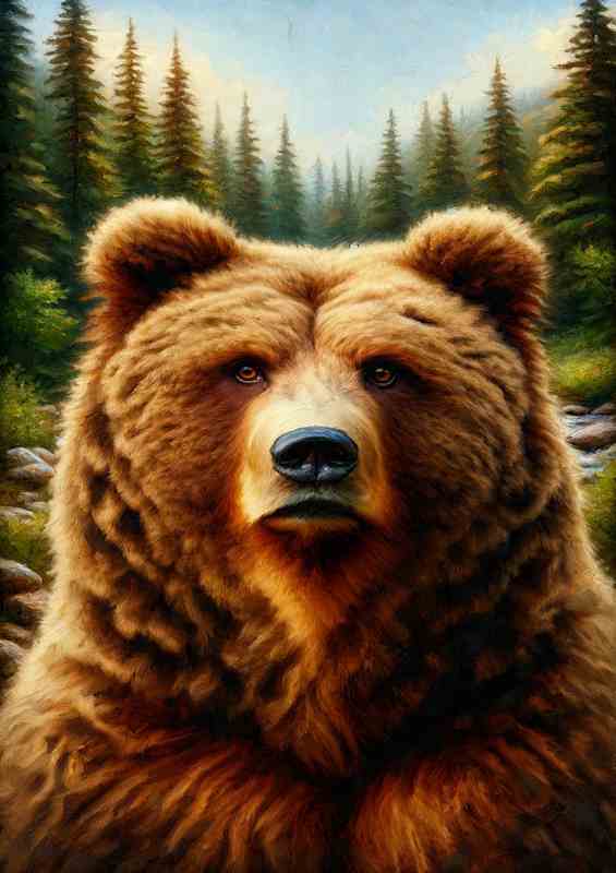 Majestic Bear in Wilderness in a Oil Painting look
