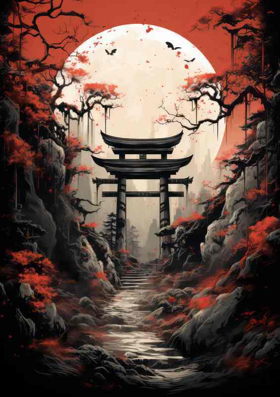 Rising Sun Gates Ink Washed Torii Journey