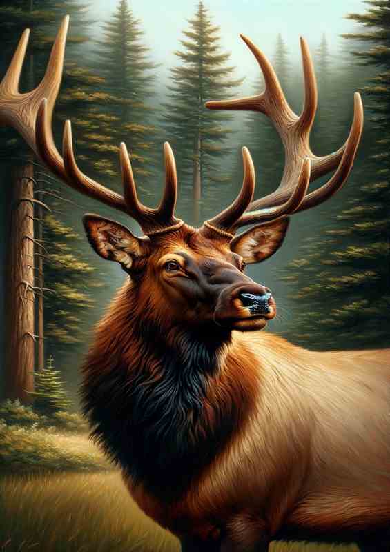Majestic Elk in Forest Setting oil painting style