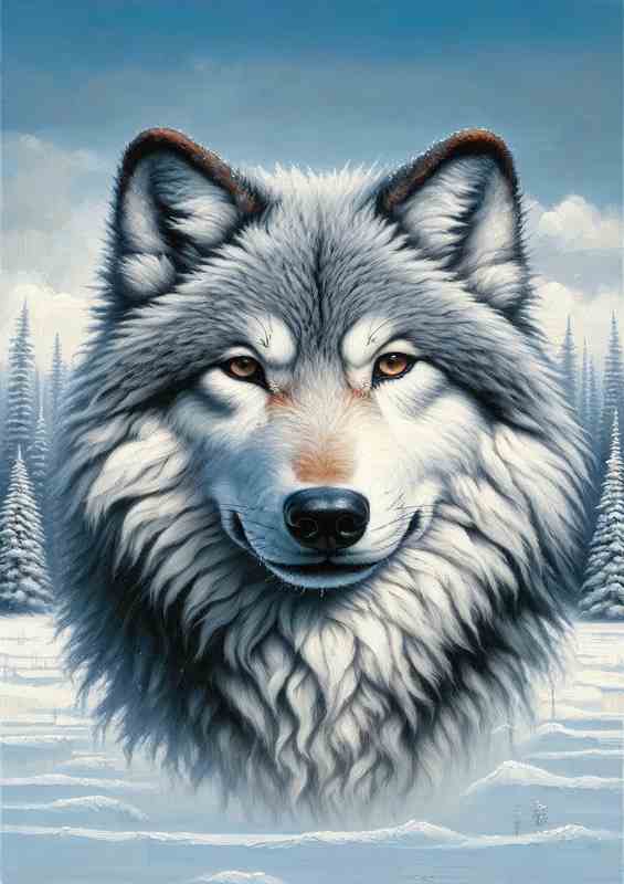 Majestic Wolfs head in Snowy Landscape