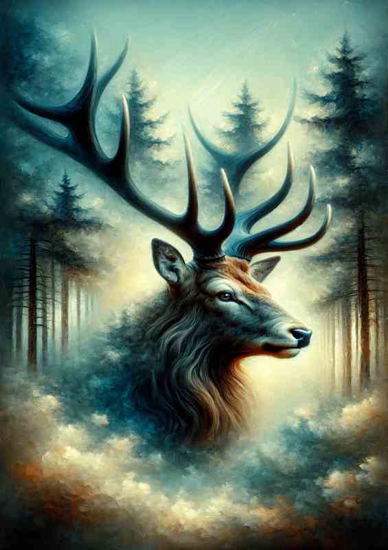 Misty Forest the head of a magnetic stag