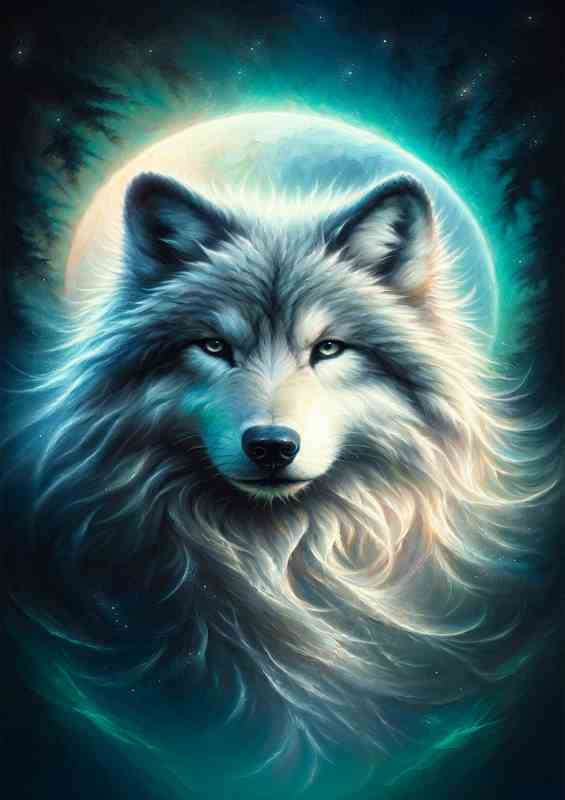 Moonlit Forest head of an ethereal wolf