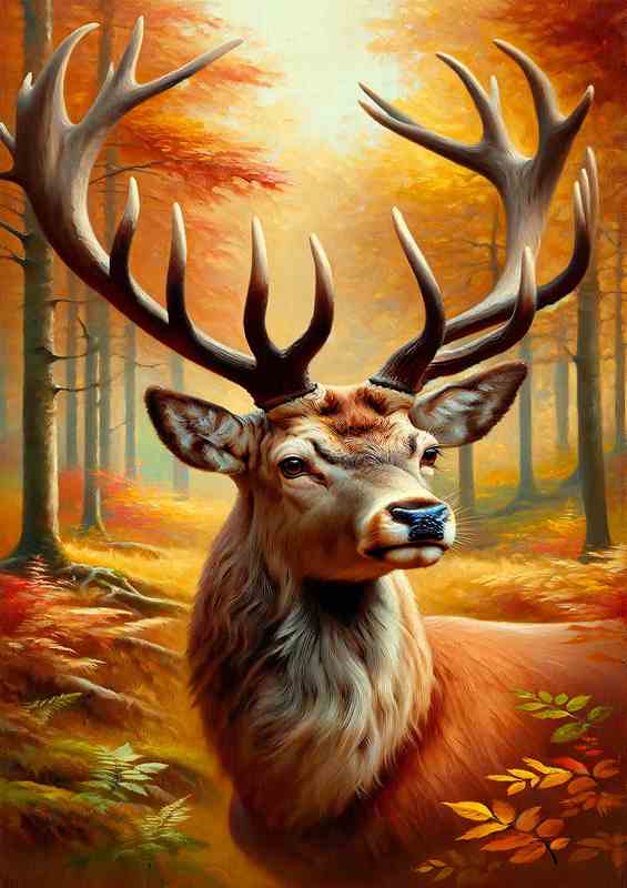 Noble Deer Stags head in Autumn Forest