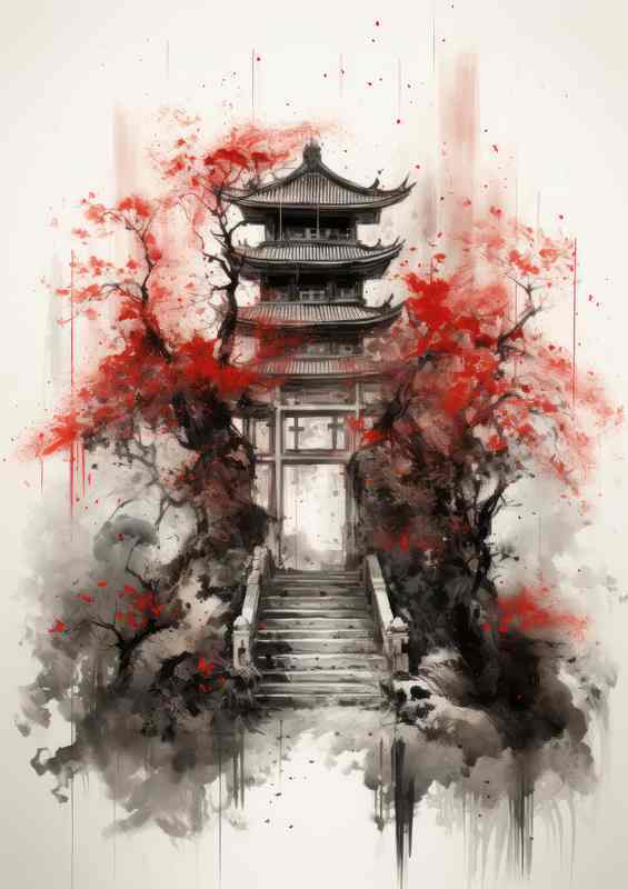 Torii Tranquility Japans Spiritual Ink Art with trees