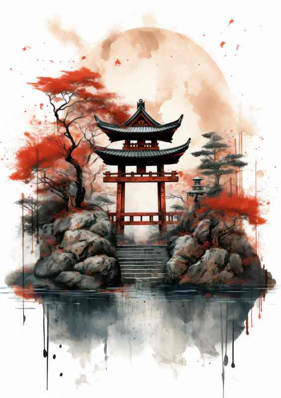 Tranquil Torii Watercolor Dreams of Japan