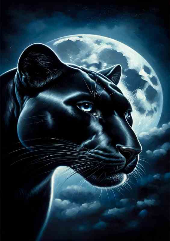 Sleek Panther in Moonlight at night