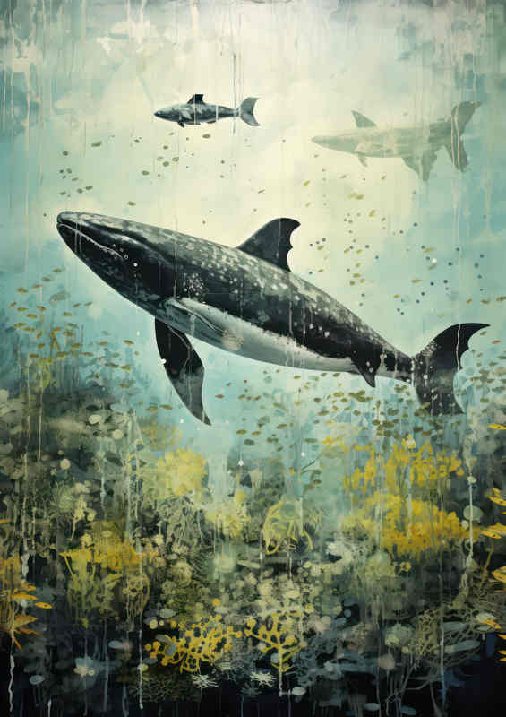 Whales In The Sea Abstract sytle