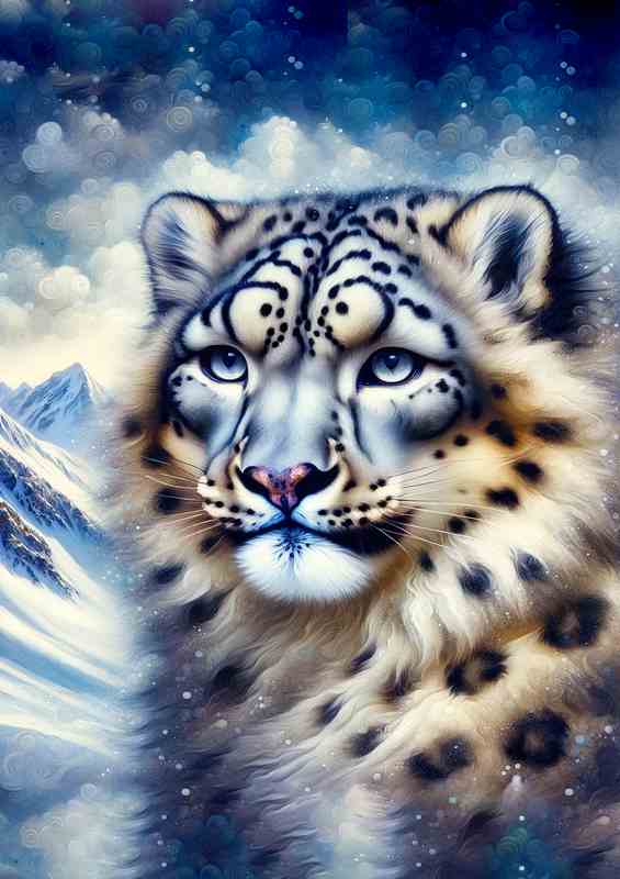 Snow Leopard Elegance Oil style Art