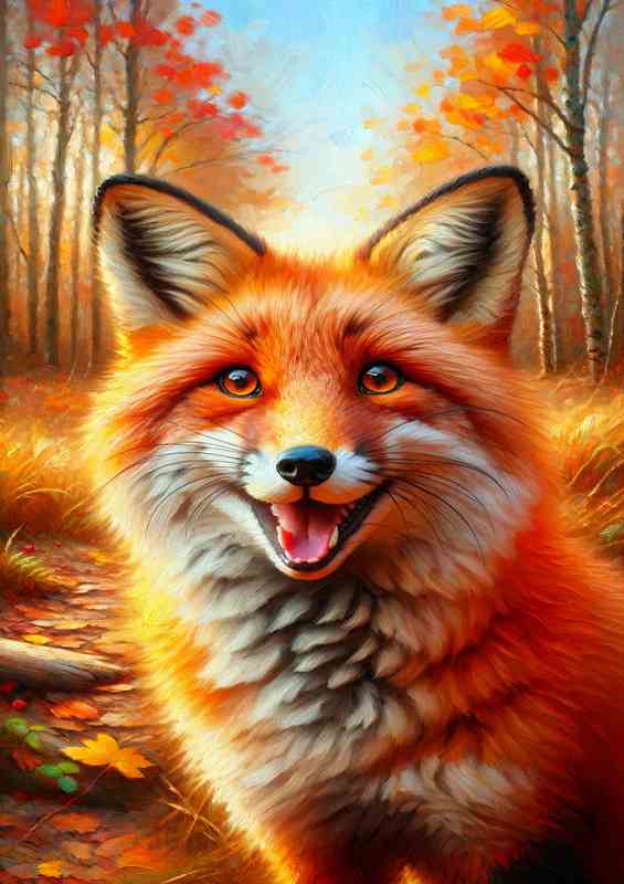 Spirited Fox in Autumn Woods in the sun