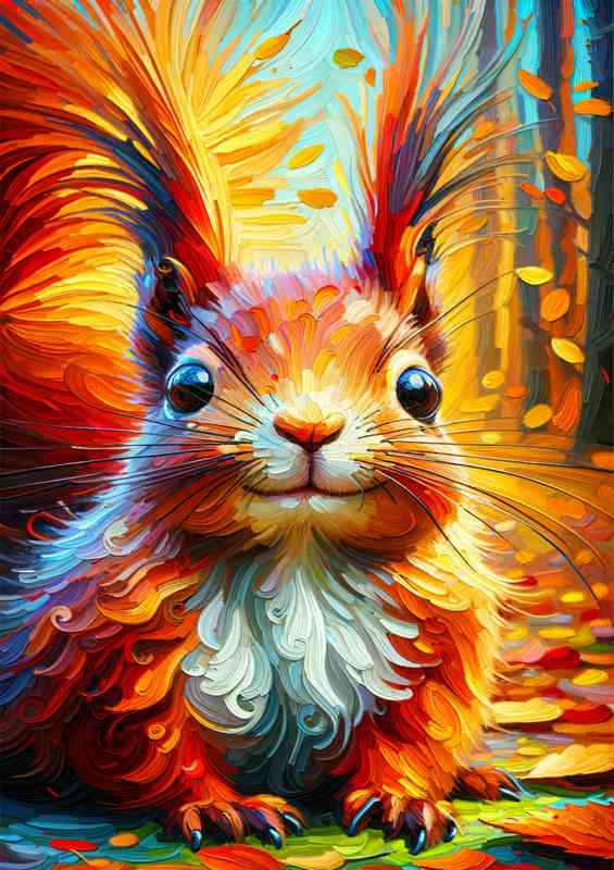 Squirrel Mischief Vibrant Oil Painting style
