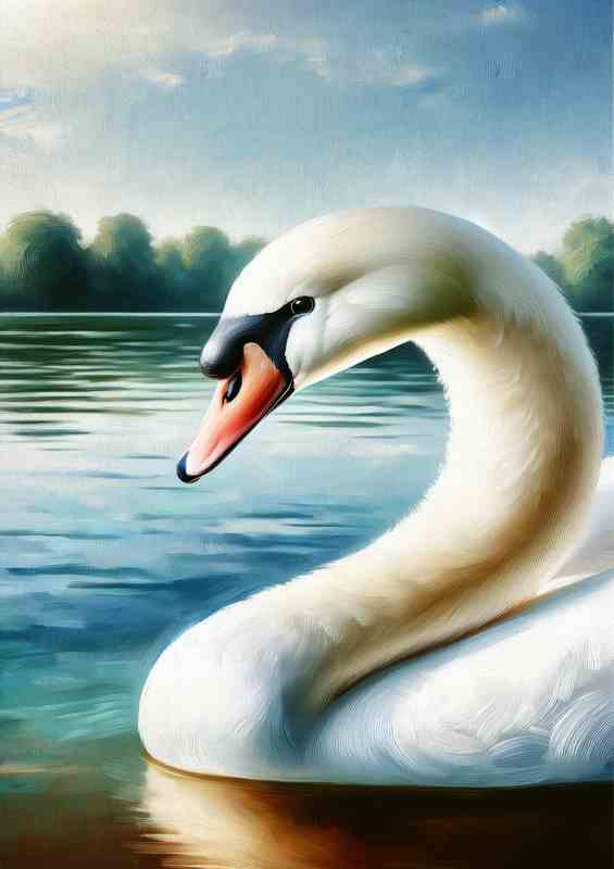 Swan in Serene Lake head of a graceful swan