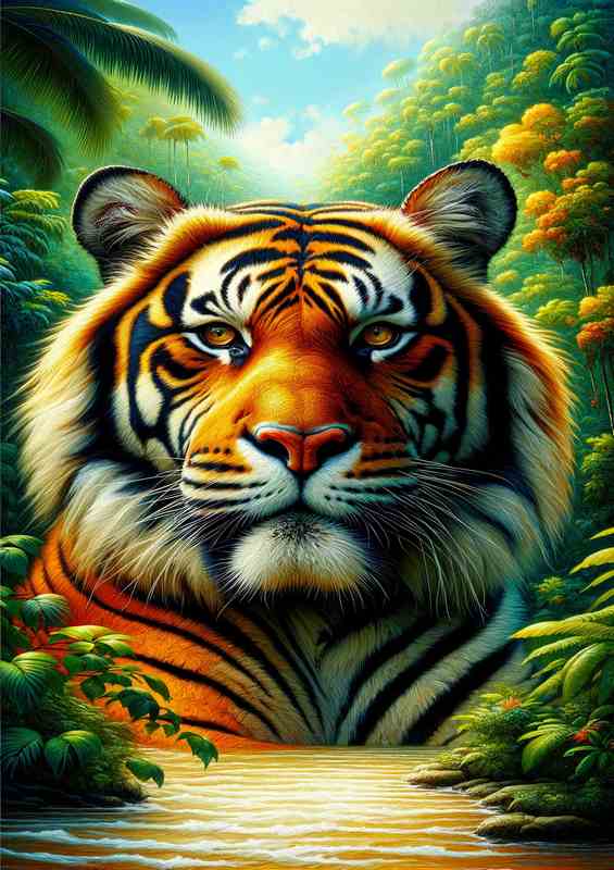 Tropical Wilderness the head of a majestic tiger