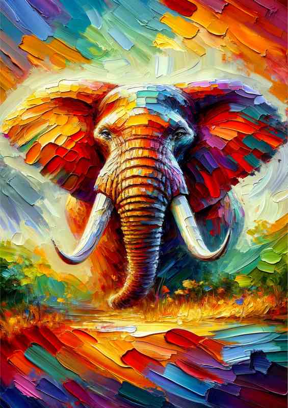 Vibrant Elephant Majesty Palette Knife Art style
