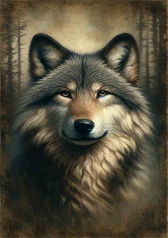 Wisdom head of a serene wolf painted style
