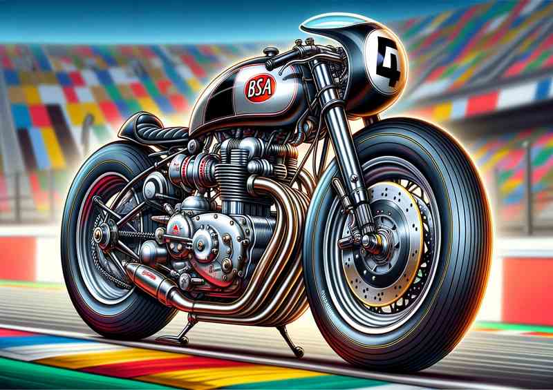BSA Gold Star Motorcycle Art A cartoon style